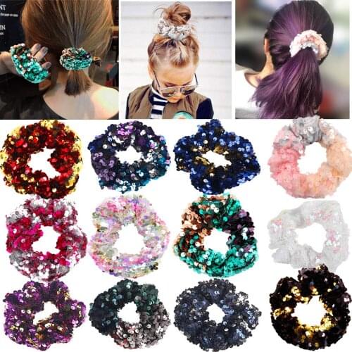 12 Colors Sparkly Sequins Mermaid Elastic Hair Bands Scrunchy Hair Ties Ropes Scrunchie for Women or Girls Hair Accessories