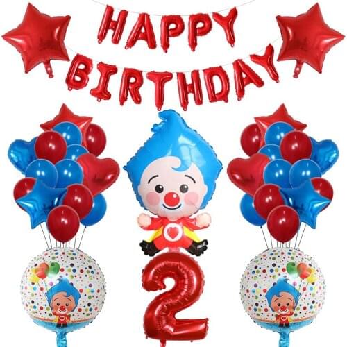 Cartoon Clown Plim Plip Clown Foil Balloons 2 3 4 5 6 7 Birthday Party Decoration Supplie Baby Shower Air Globos Kids Toys