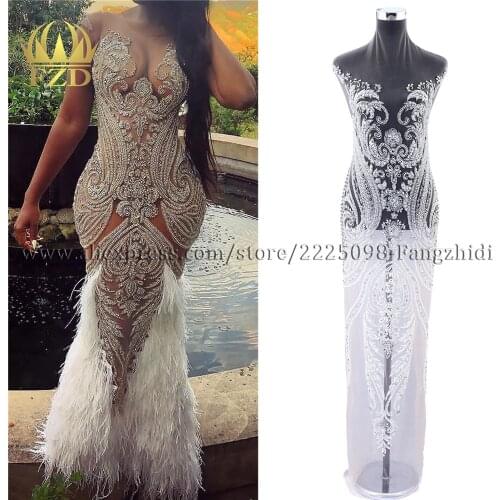 FZD 1 Set Handmade Sewing All Rhinestone Silver Long Patches Crystal Appliques for Bridesmaid Wedding Dress Evening Gown DIY