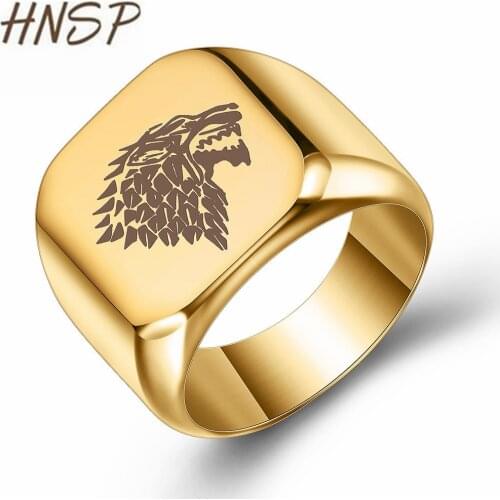 HNSP 316L Stainless Steel Game Wolf Signet Gold Rings For Men Male Boy Punk Finger Jewelry Gift Black Blue Silver Color