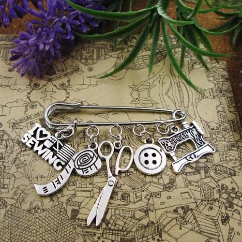 Sewing kilt pin brooch bag charm sewing themed charm brooch