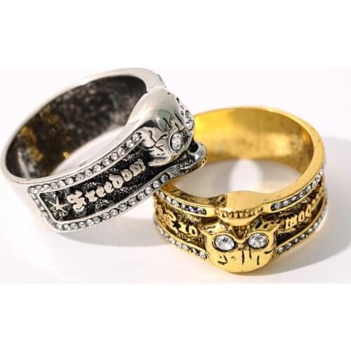 Punk Style Skull Ring Gold Silver Color Skull Symbol Jewelry For Men Retro Skeleton Rhinestone Ring Exaggeration Party Gift