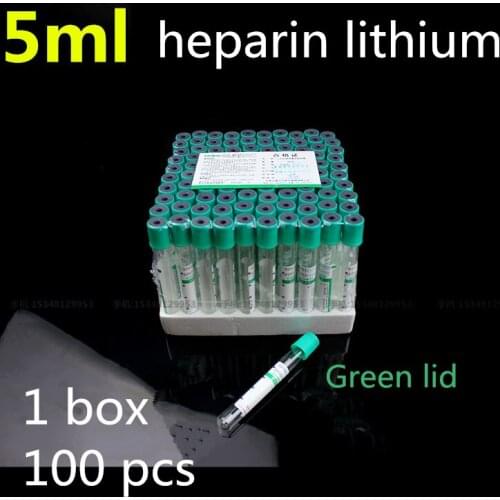 Medical Disposable Vacuum blood vessel heparin lithium 5ml green cap with anticoagulant biochemical tube Green lid Laboratory