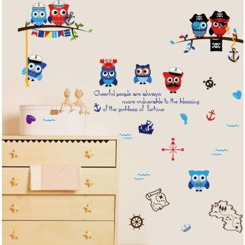 Cartoon Pirate Crew Owl Birds Animal for Kids Room Nursery Decor Mural Wall Stickers Decal Home Decor Art Wall Sticke