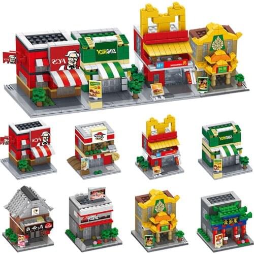 Food Street Scene Restaurant building Building Blocks Sets Restaurant chain Store Pizza Coffee Shop Blocks Toys For KIDS