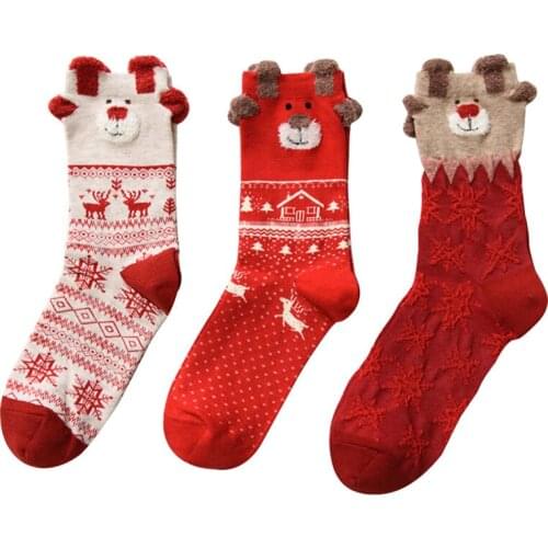 3 Pairs Womens Socks Winter Warm Christmas Gifts Stereo Socks Soft Cotton Cute Santa Claus Deer Socks Xmas Christmas Socks Cute