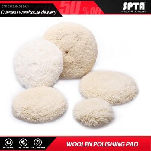 SPTA Single Face/Double Face Woolen Polishing Pad Hook & Loop Buffing Pad for Car Polisher Natural Wool Pad
