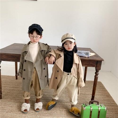 Autumn Toddler Baby Boys Girls Oversized Windbreaker Long Style Trench Jackets Turn-down Collar Loose Coats Korean Kids Clothing
