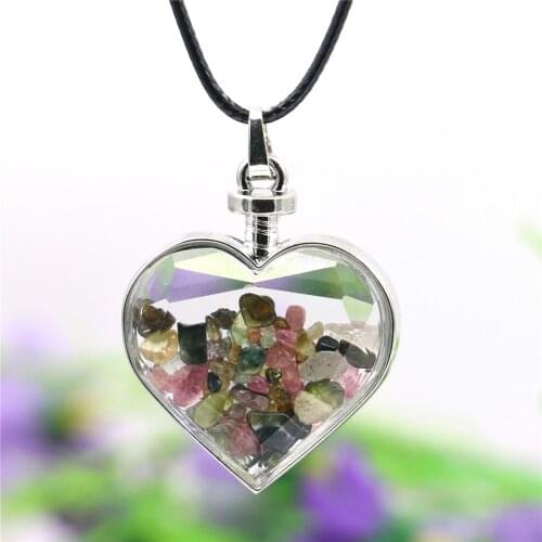 30mm Heart Irregular Multicolor Tourmalines Pendant Necklace Natural Stone Slide Black Rope Chain Neckwear Jewelry Making Design