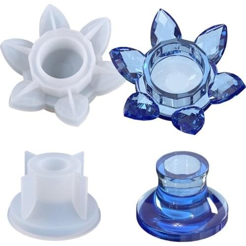 Handmade DIY Crystal Epoxy Resin Molds Lotus Candle Holder Silicone Mold Tools Candlestick Making Mould Craft for Home Decor