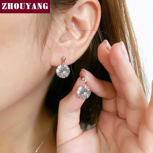 ZHOUYANG Drop Earring For Women Classic Complete Clear Cubic Zirconia Rose Gold Color Fashion Jewelry Wedding Party ZYE153
