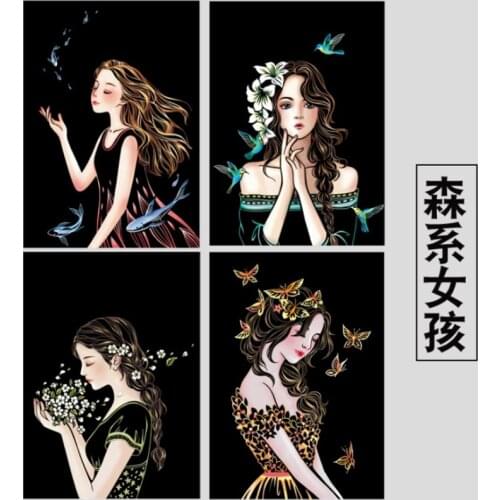 1 Set Beautiful Girl A4 Night Scene Scratch Painting City Night Scene Scratch Card Handmade DIY Stencils Painting Template