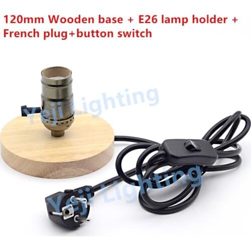 Free shipping vintage Edison retro lamp holder wooden base E26 E27 socket with french plug button switch ceiling canopy led bulb