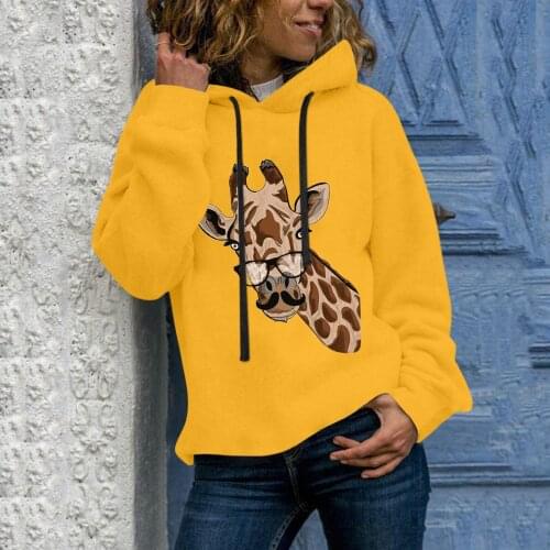 Womens Casual Full Sleeve Blouse Giraffe Prints Sweatshirt Tops Hoodies Pullover High Quality Loose Daily Tops Free Shipping