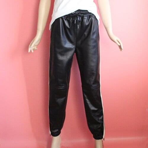 Lady natural Leather Pants Long Punk Loose Wide Leg Pants genuien sheepskin Leather Womens Pants Sheepskin New Style