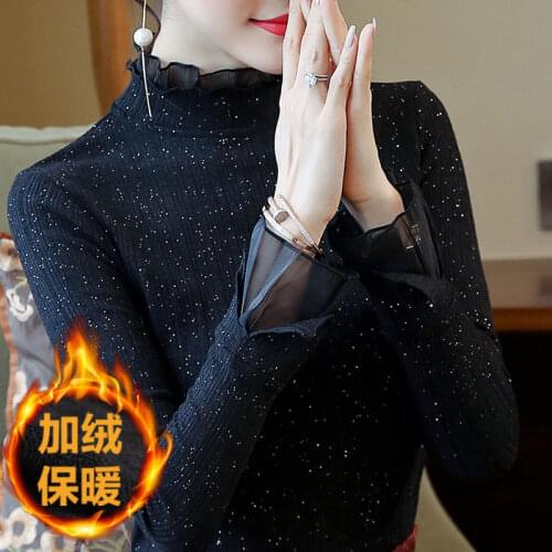 Woman Tshirts Womens Long-Sleeved Chiffon Black Short T-shirt Tops Mujer Camisetas