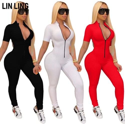 LINLING Leisure Fitness Sports Jumpsuit Zipper Elastic Pit Strip Jumpsuit Sportswear Long Sleeve Tight Solid Jumpsuit