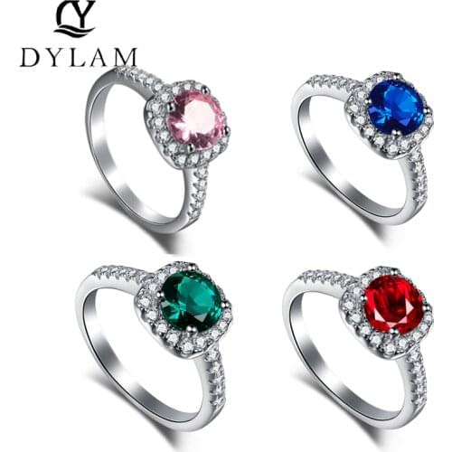DYLAM Pink Red Blue Green Zircon Noble Engagement Party Brand Ring For Women Fashion Exquisite Jewelry Sent Girlfriend Gift