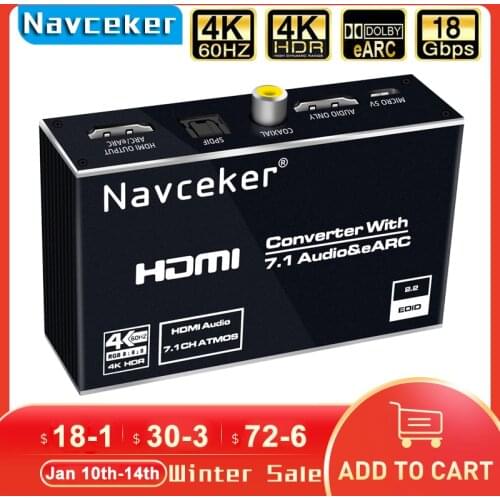 2021 Best eARC HDMI 2.0 Audio Extractor 4K 60Hz RGB8:8:8 HDR HDMI Splitter Audio Converter 4K HDMI to Optical TOSLINK SPDIF 7.1