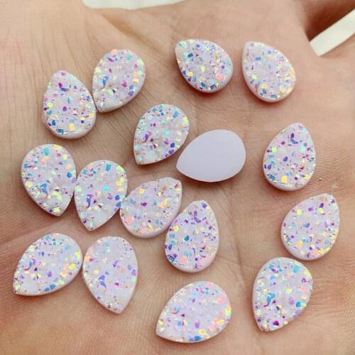 White 50PCS 9*13mm Mineral Surface Resin Rhinestone Flatback Glitters AB Cabochon Stone DIY Wedding Decoration Crafts -A570