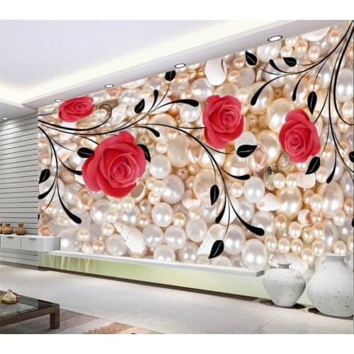 Customized large wallpaper 3d red rose vine pearl TV background wall living room bedroom restaurant mural wall papers home decor