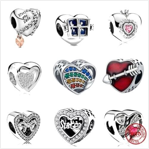 The new 925 sterling silver multicoloured heart shaped bead is in line fit Pandora charm original bracelet jewelry for women