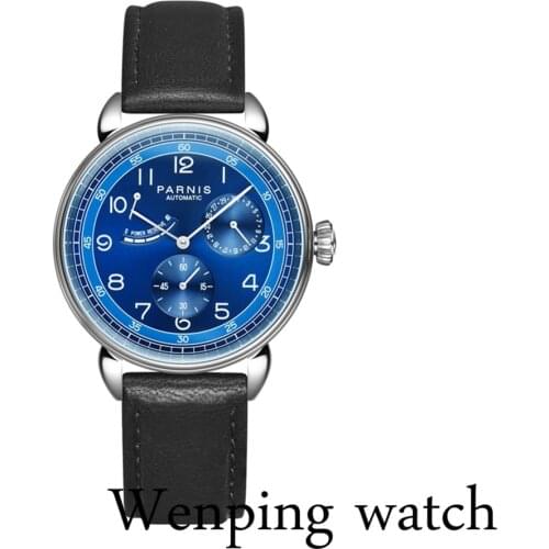 2021 Parnis 42mm Blue Dial Automatic Mechanical Mens Watch Power Reserve Calendar Men Watches reloj automatico de hombre Clock