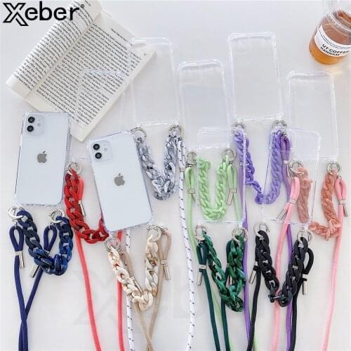 Marble Chain Bracelet Crossbody Lanyard Necklace Case For iPhone 12 Pro Max 13 11 XS XR X 6 7 8 Plus SE Clear Bumper Phone Cover