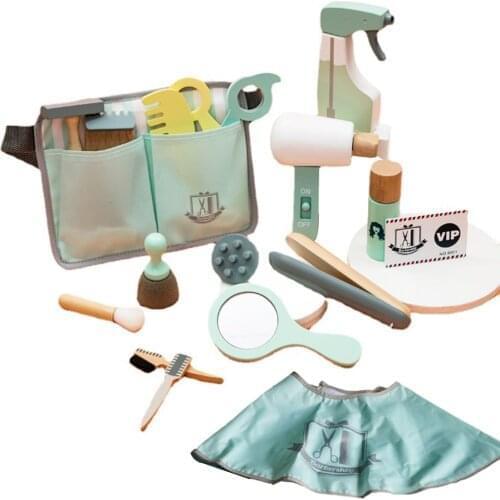 Wooden Haircut Toy Set Beauty Wood Hairdressing Girls Makeup Set Simulation Pretend Play Wooden Toys For Kids Gifts Girl Toys