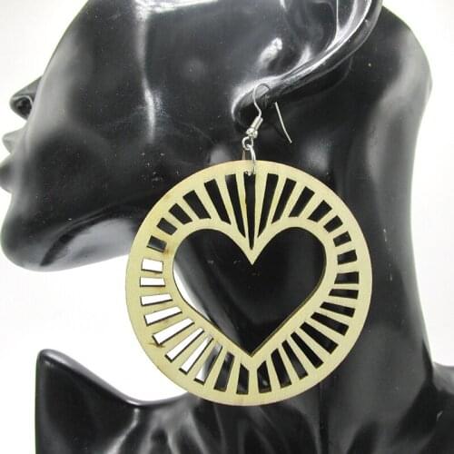 Love Heart Burst Wood Earrings