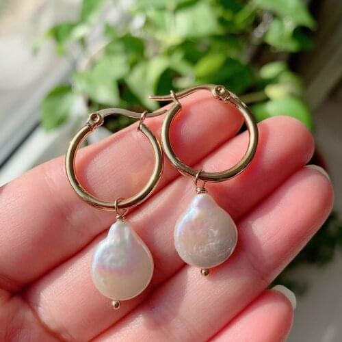 Elegant Real Natural Freshwater Pearl Earrings for Women Irregular Drop Raw Baroque Pearl Tassel Stainless Steel Hoop Earrings