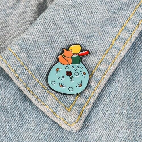 Le Petit Prince Enamel pin Custom Brooch Bag Clothes Lapel Pin Fox Rose B-612 Planet Badge Animal Jewelry Gift for Kids Friends