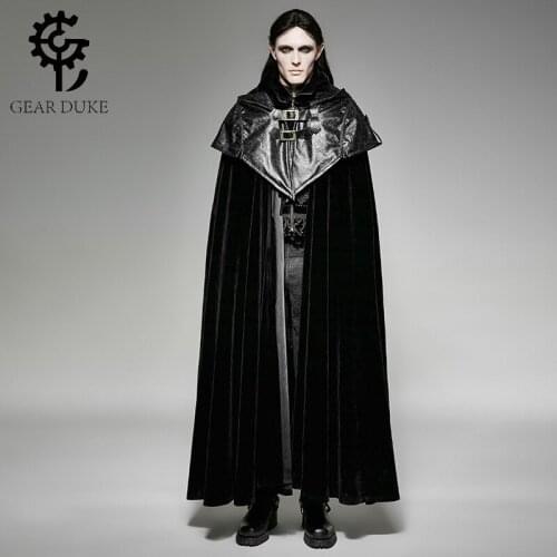 GearDuke Steampunk Men Hoodie Cape Long Cloak Coats Gothic Halloween Dark Vampire Count Bat Cape Loose Thick Velveteen Overcoats