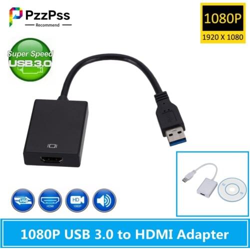 PzzPss USB 3.0 To HDMI female Audio Video Adaptor Converter Cable For Windows 7/8/10 PC