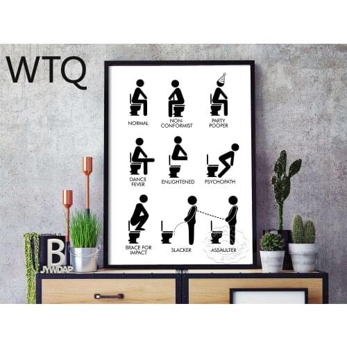 Canvas Painting Black White Funny Toilet Rules Sign Poster and Printed Wall Art Canvas Art for Living Room Decor Surprise Box