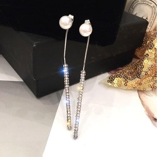 2021 Hot Sale 925 silver needle pearl pendant earrings female Crystal from Swarovskis Fashion temperament long jewelry Fit Women