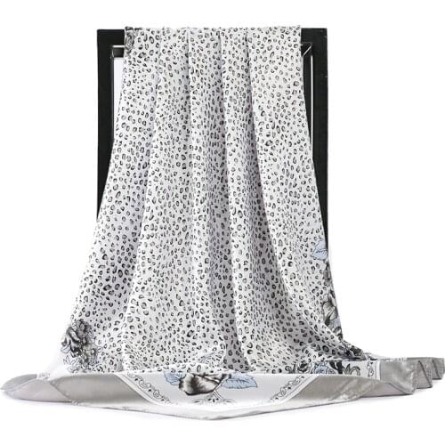 Fashion Hair Scarf For Women Kerchief Black Silk Satin Hijab Scarfs 90cm*90cm Square Shawls Neckerchief Scarves For Ladies 2020