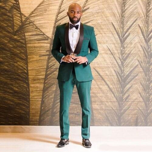2019 Brand Green Wedding Suits for Men Groom Wedding Prom Tuxedo 2Piece Slim Fit Terno Masculino Costume Homme Best Man Blazer