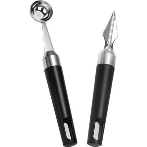 Melon Baller Scoop Set, Stainless Steel Carving Knife Scooper Cookie Scoop Fruit Melon Cutter Wheel Kitchen Tools (2PCS)