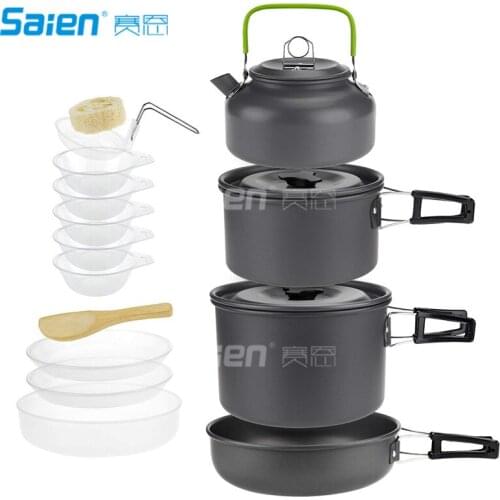 Camping Cookware Set,16pcs:4-5 Person Mess Kit with Non-Stick Aluminum Pot Pan, BPA-Free Bowls/Plates and Nylon Bag