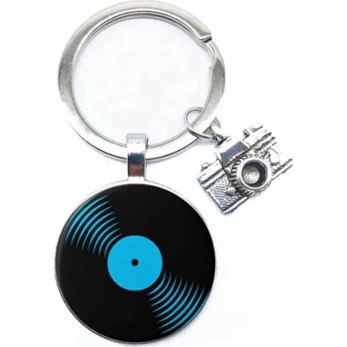 Simple Classic Style Vinyl Record Retro Gramophone Record Dome Glass Keychain Music Lovers Gift Wholesale And Retail