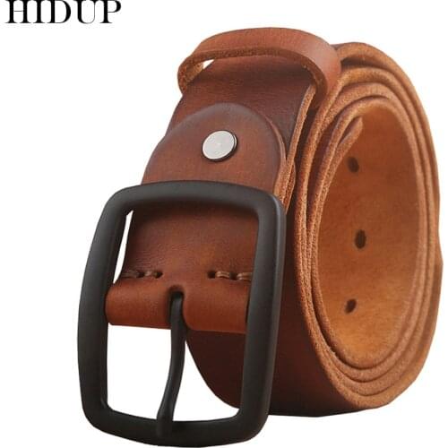 HIDUP Top Quality Wrinkle Cow Cowskin Leather Belt Black Pin Buckle 100% Genuine Belts Retro Styles Jeans Accessories NWJ196