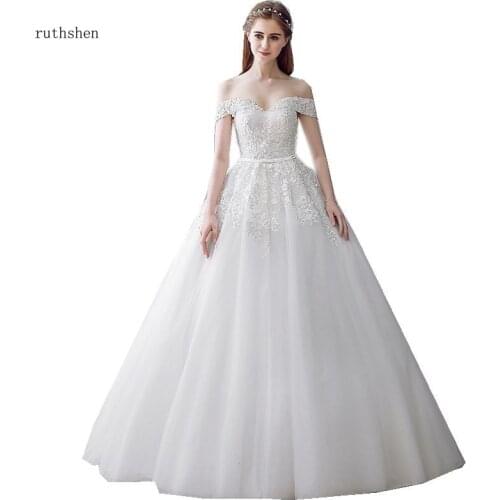 Ruthshen Off The Shoulder Puffy Ball Gown A-line Bridal Dresses Appliques Beaded Vestido De Noiva Wedding Dresses Sweep Train