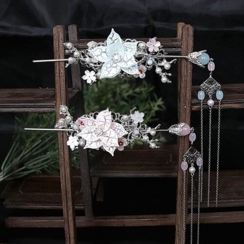 Fairy pink chinese Hairpin Childrens Hair Accessories Tassel Step Shake hairpins sets