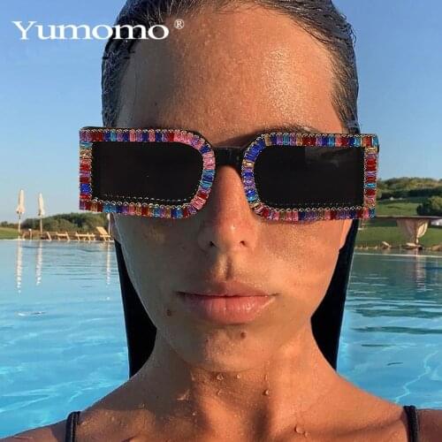 2021 Fashion Colourful Diamond Square Women Classic Vintage Rhinestome Sun Glasses Luxury Brand Designer Ladies Shades UV400