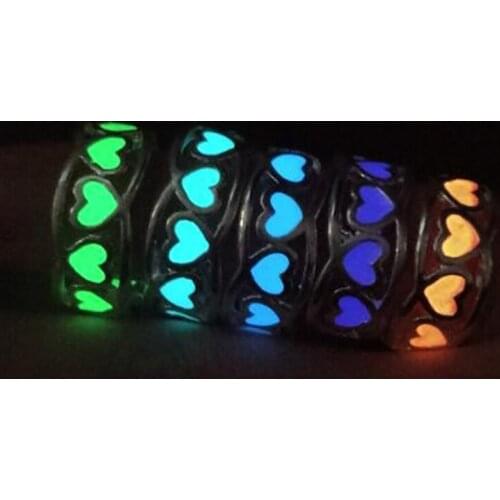 Heart-shaped Luminous Ring Women Men Couple Rings Opening Adjustable Ring Glowing In The Dark Jewelry Gift Finger Rings