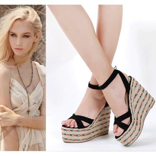 EAGSITY Bohemia Women Wedges Sandals Platform Ankle Strap Open Toe Espadrilles shoes Casual beach Ladies high heel Sandals