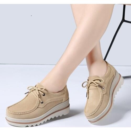 2021 Autumn Women Flats Thick Soled Leather Suede Platform Sneakers Shoes Female Casual Shoes Lace Up Flats Creepers 3089
