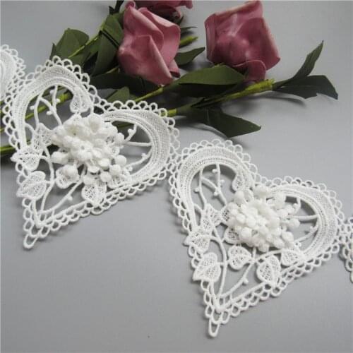 1yard White 3D Heart Cotton Flower Lace Trim Embroidered Lace Ribbon Handmade Wedding Dress Patchwork Sewing Supplies Craft