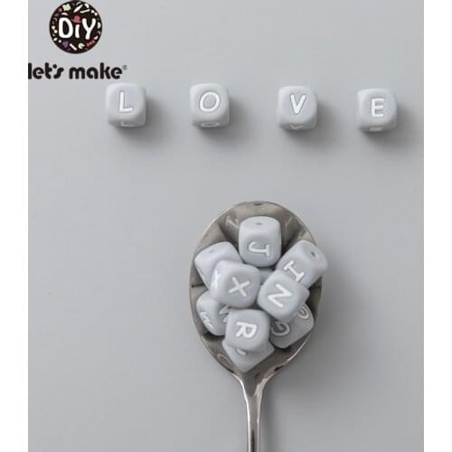 Lets Make 100pcs Grey Letter Silicone Beads Food Grade Silicone Beads Baby Teether Silicon Beads Baby Teething Necklace DIY